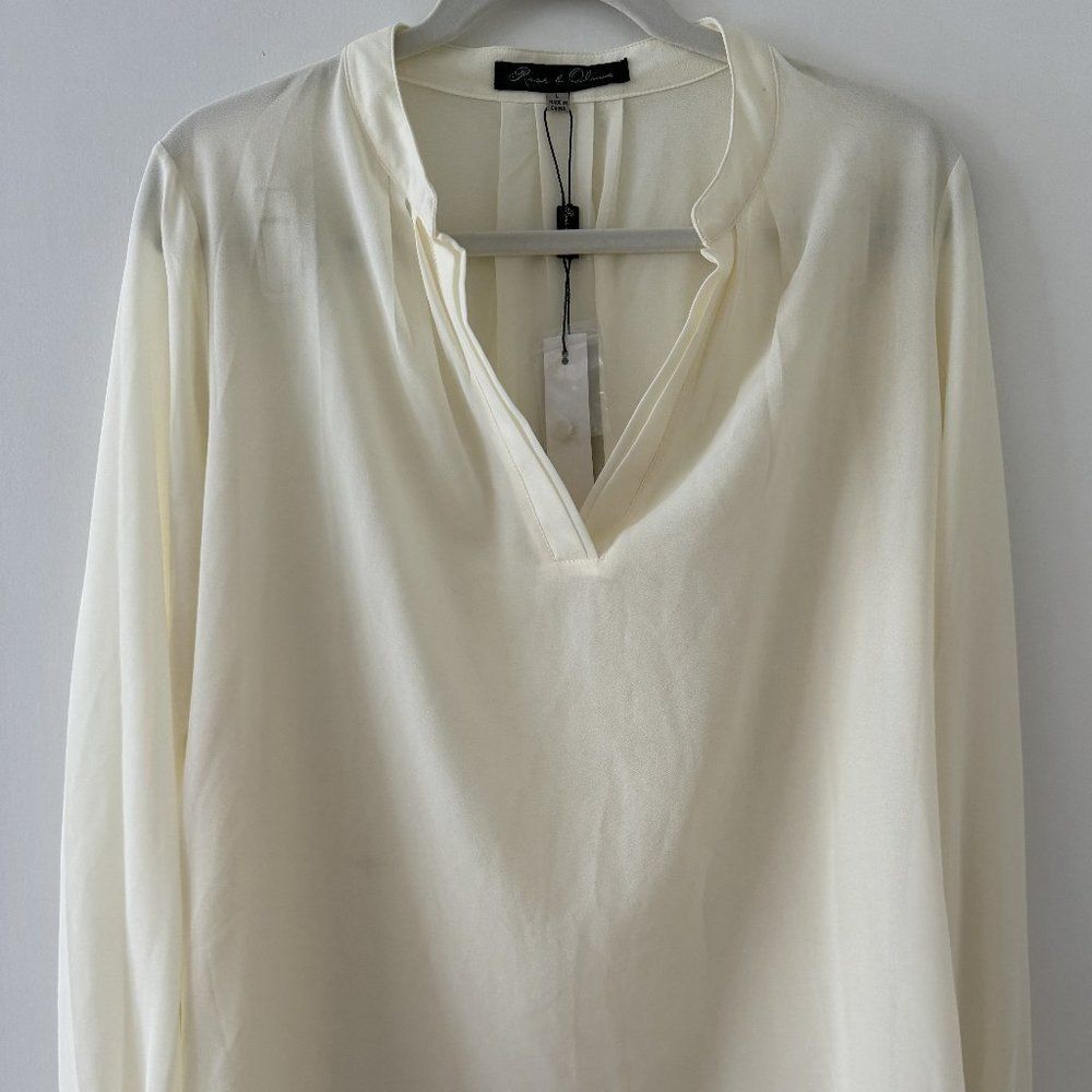 Rose & Olive Cream Chiffon Sheer Blouse Loose Fit Large L NWT